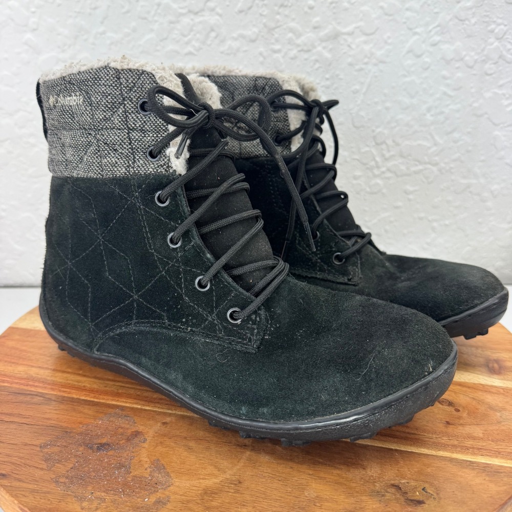Columbia Womens Waterproof Suede Winter Boots Faux Fur Lined Lace Up Size 7.5